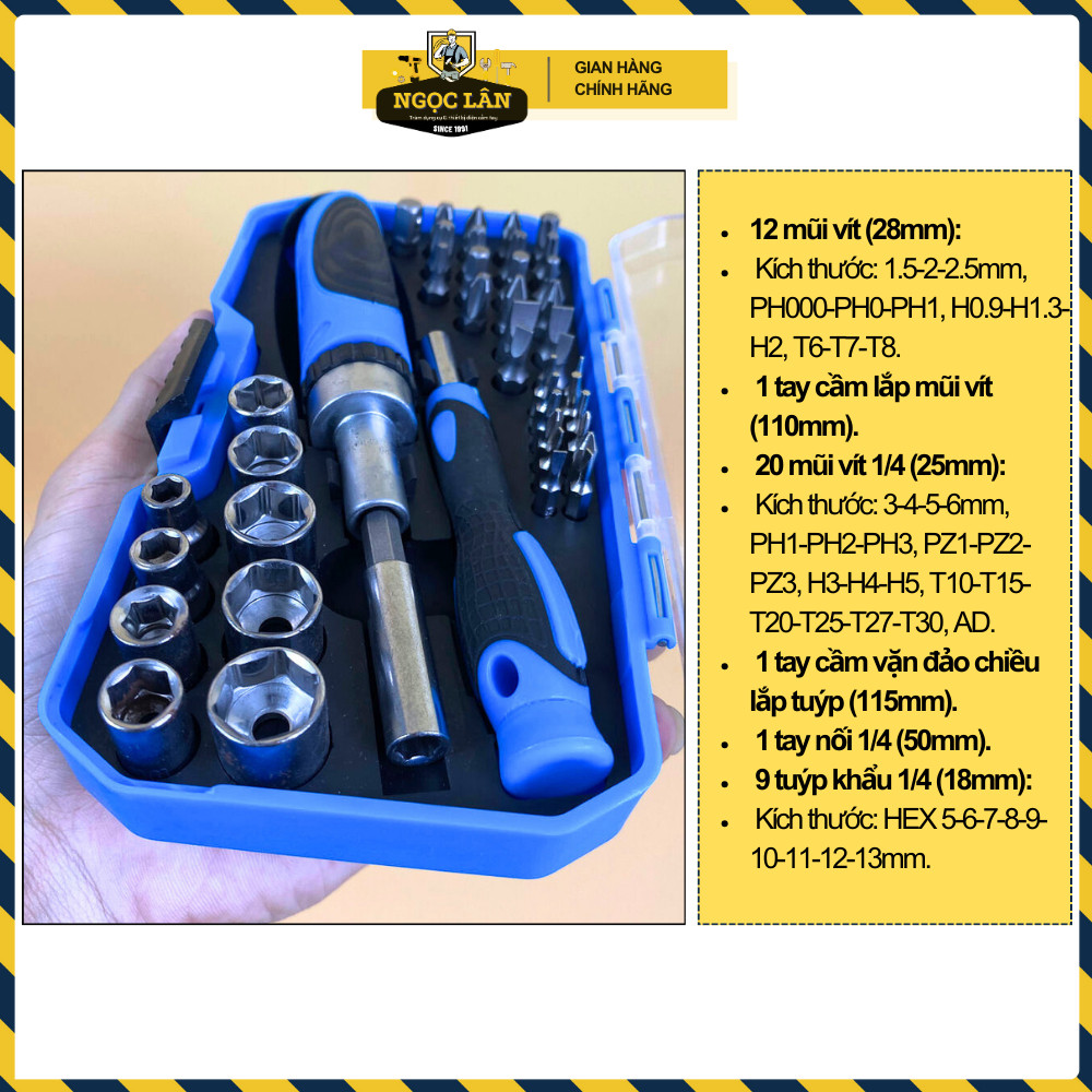 Bộ Tua Vít Tuýp Tự Động Đảo Chiều Đa Năng 44 Món Sửa Chữa Cơ Khí - Ảnh 2