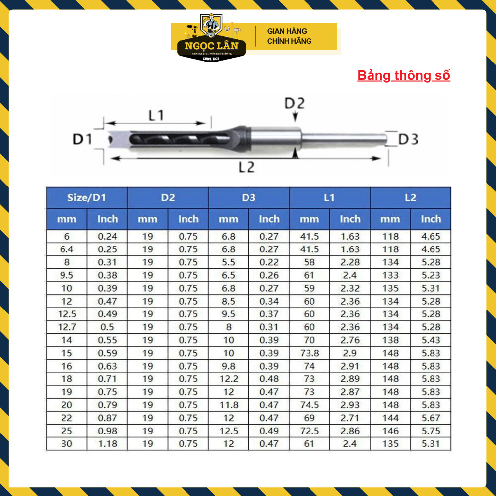 Mũi khoan đục mộng vuông thép hợp kim sắc bén cho máy đục mộng thợ mộc - Ảnh 3