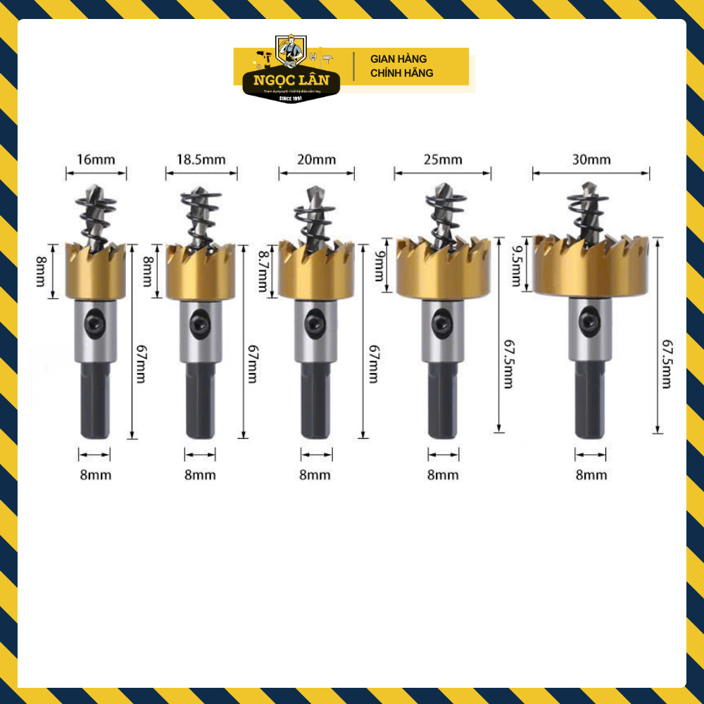 Bộ 5 Mũi Khoét Khoan Lỗ Kim Loại Thép HHS Size 16-30mm - Ảnh 9