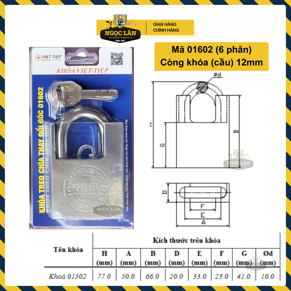 Khóa Chống Cắt Việt Tiệp, Cầu Phi 8-10-12mm, 4 Chìa, Xi Trắng - Ảnh 4