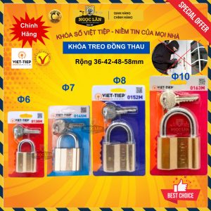 Khóa Việt Tiệp đồng dùng chìa cầu 6-10mm cao cấp, an toàn, bền bỉ