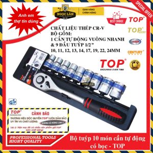 Bộ tuýp khẩu cần tự động 10 chi tiết 1/2'' 10-24mm tay bọc