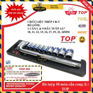 Bộ tuýp khẩu 10 chi tiết, cần siết L 1/2'' (9 tuýp 10-24mm) cho thợ sửa xe
