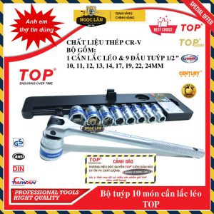 Hàng chuẩn TOP Bộ khẩu tuýp lắt léo 10 chi tiết 1/2'' 10-24mm
