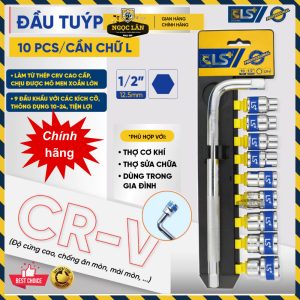 Bộ khẩu tuýp 10 chi tiết LS+ cần siết L 1/2'', 9 tuýp 10-24mm LS111210