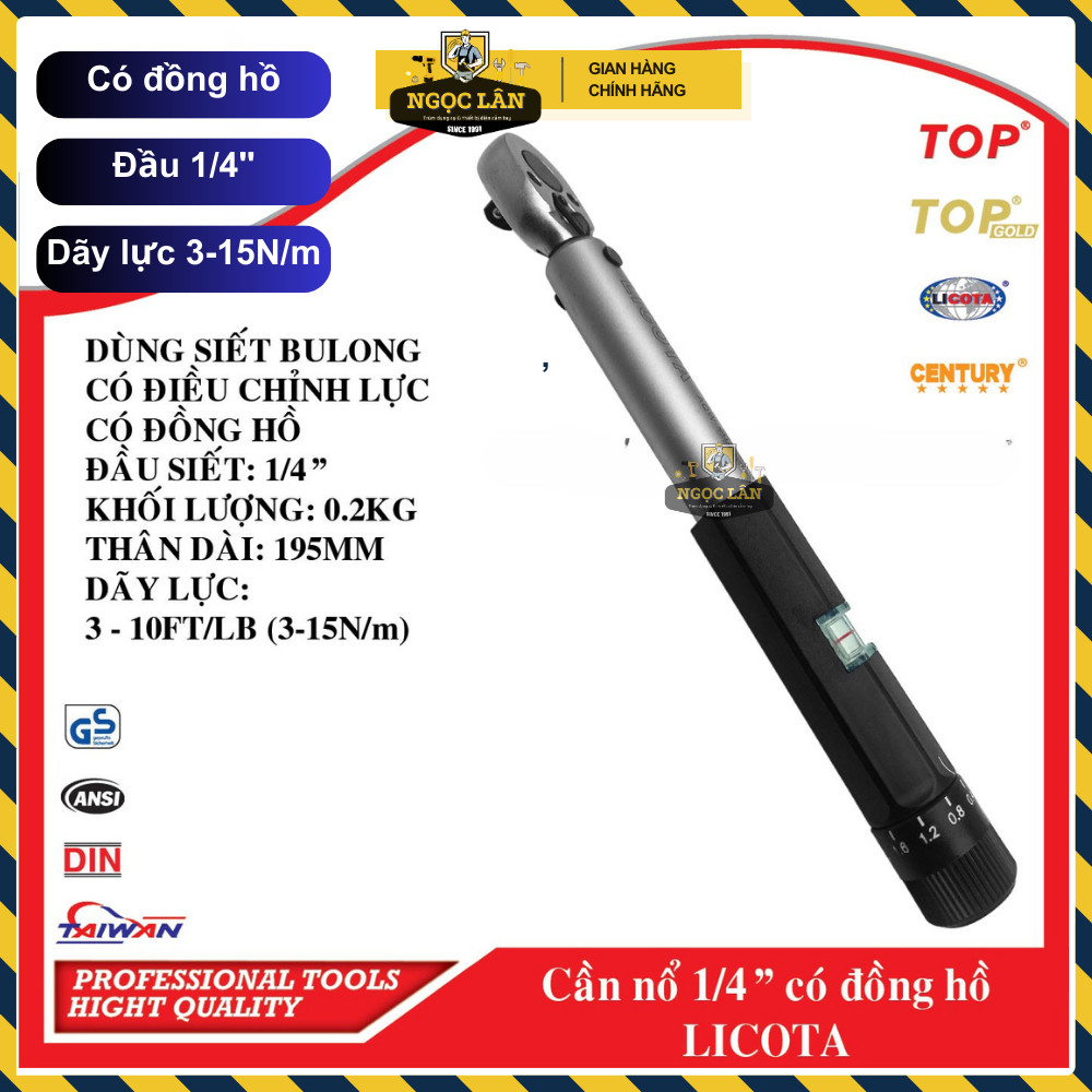 Cần Siết Lực Chỉnh Licota 1/4" Đồng Hồ (3-15 Nm) Chính Hãng Đài Loan - Ảnh 2