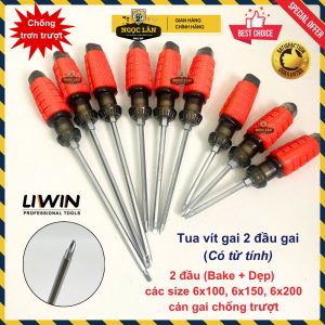 Bộ 3 Tua vít 2 đầu gai dẹp & bake 6 li 10/15/20cm chống trơn trượt