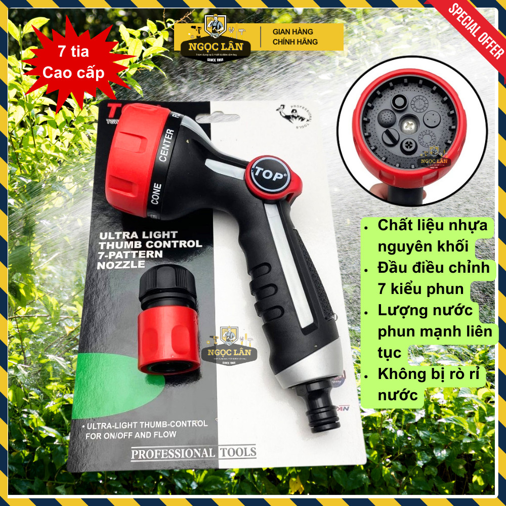 Vòi xịt nước áp suất TOP 7 tia, chống rò rỉ, nối nhanh 360 độ