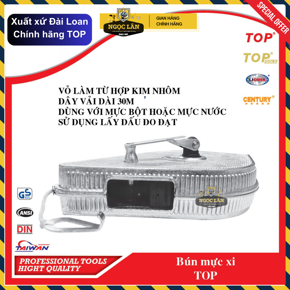 Bật mực, thước búng mực TOP xi 30m Đài Loan chính hãng cao cấp - Ảnh 2