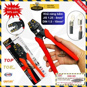 Kìm bấm cos TOP Gold trợ lực số 8, 1.5-10mm2, có nút tăng độ cứng
