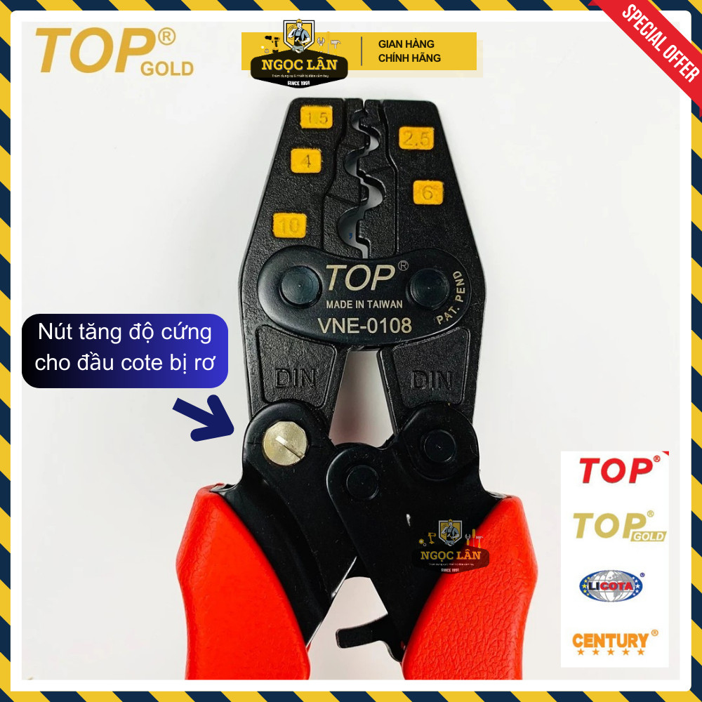 Kìm bấm cos TOP Gold trợ lực số 8, 1.5-10mm2, có nút tăng độ cứng - Ảnh 3
