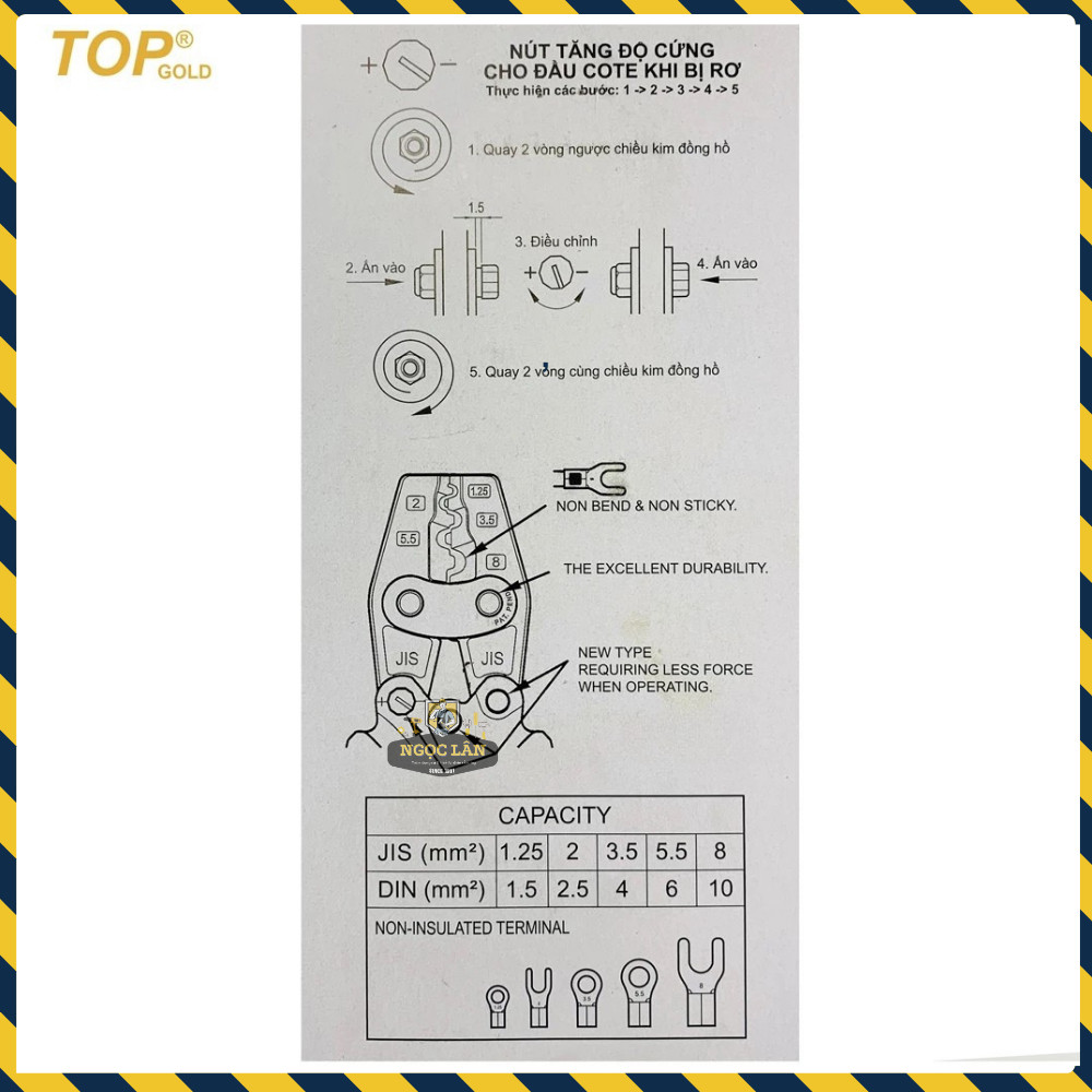 Kìm bấm cos TOP Gold trợ lực số 8, 1.5-10mm2, có nút tăng độ cứng - Ảnh 5