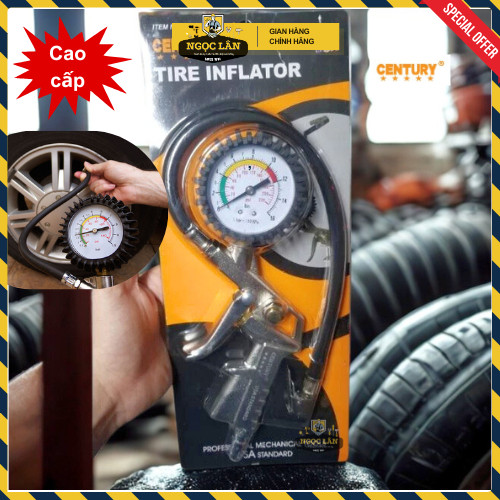 Đầu vòi bơm lốp oto xe máy Century cao cấp có đồng hồ đo áp suất