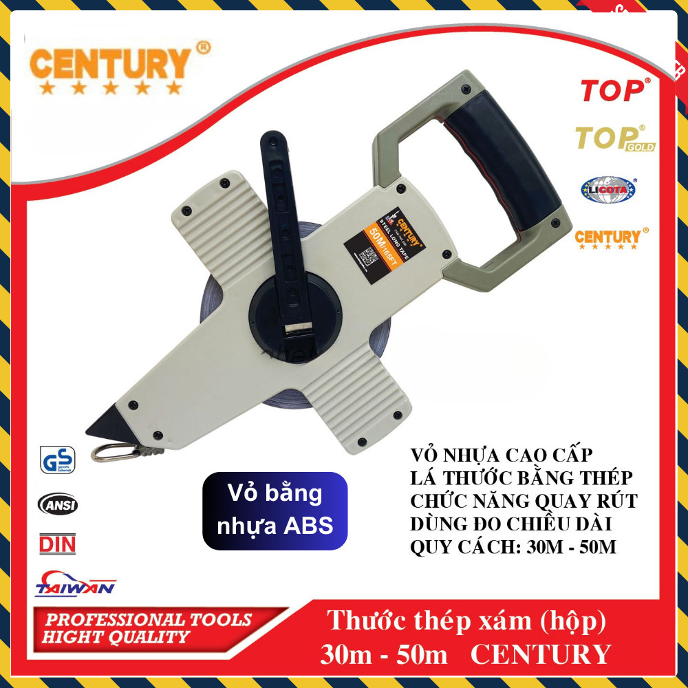 Thước Thép Century Xách Tay 30m, 50m Xám Chính Hãng Cao Cấp - Ảnh 2