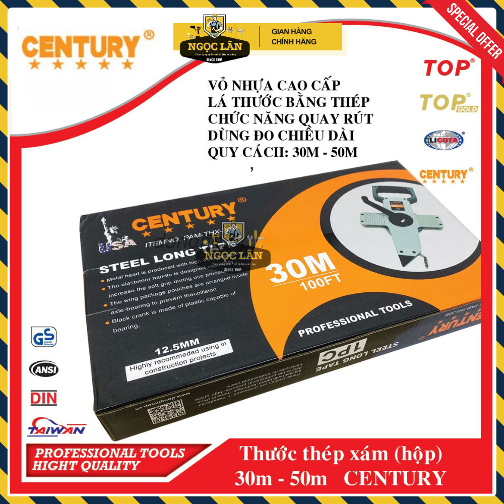 Thước Thép Century Xách Tay 30m, 50m Xám Chính Hãng Cao Cấp - Ảnh 4