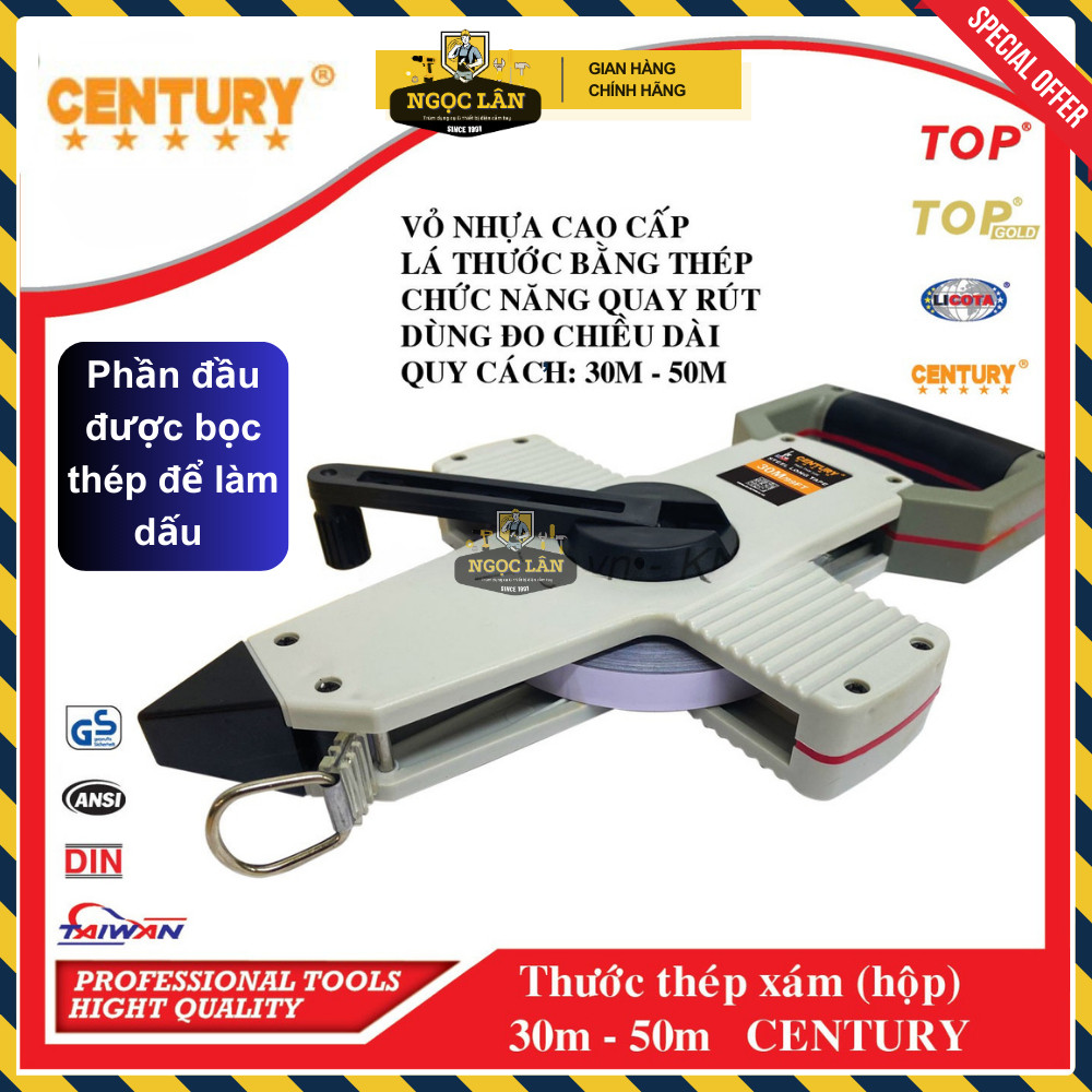 Thước Thép Century Xách Tay 30m, 50m Xám Chính Hãng Cao Cấp - Ảnh 3