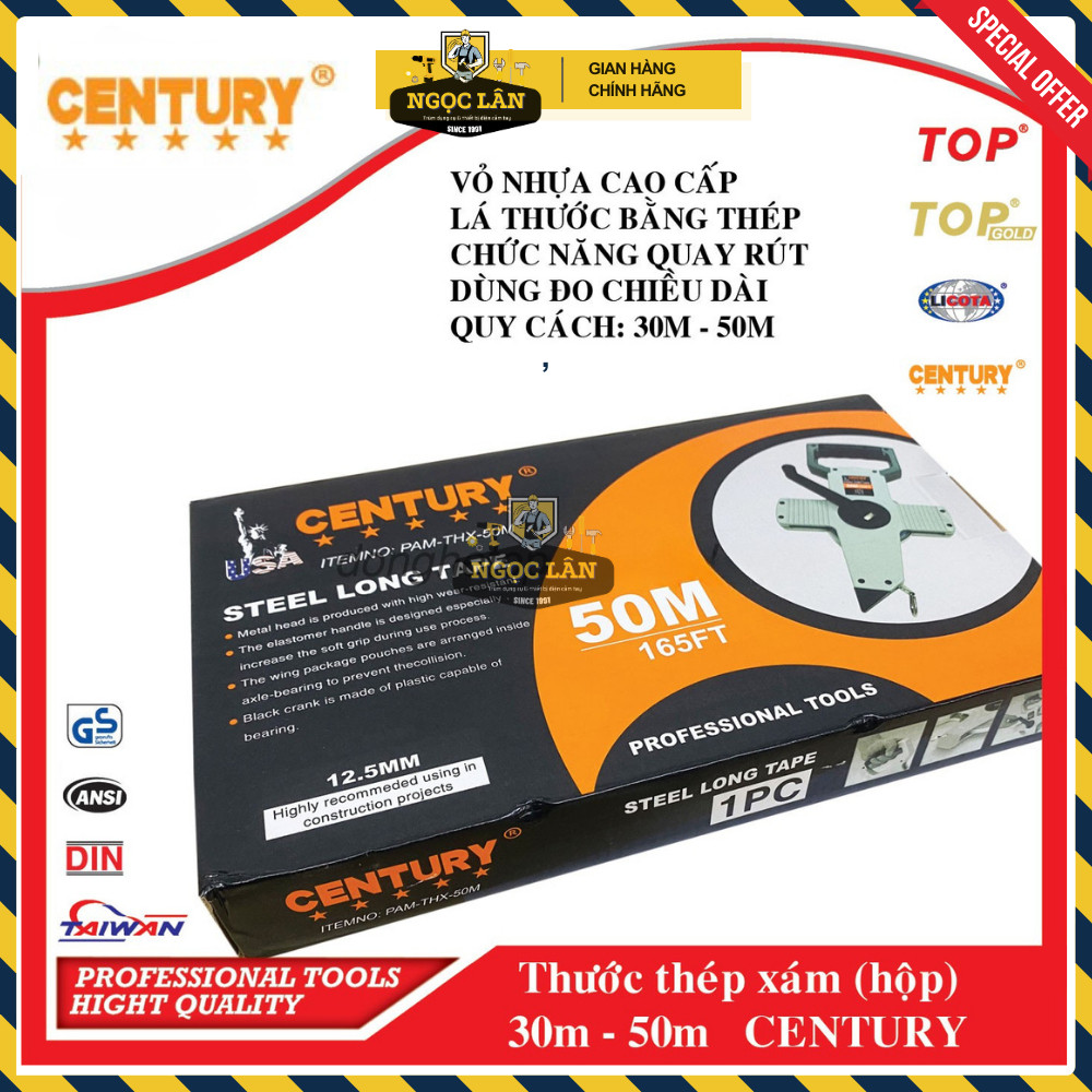 Thước Thép Century Xách Tay 30m, 50m Xám Chính Hãng Cao Cấp - Ảnh 5