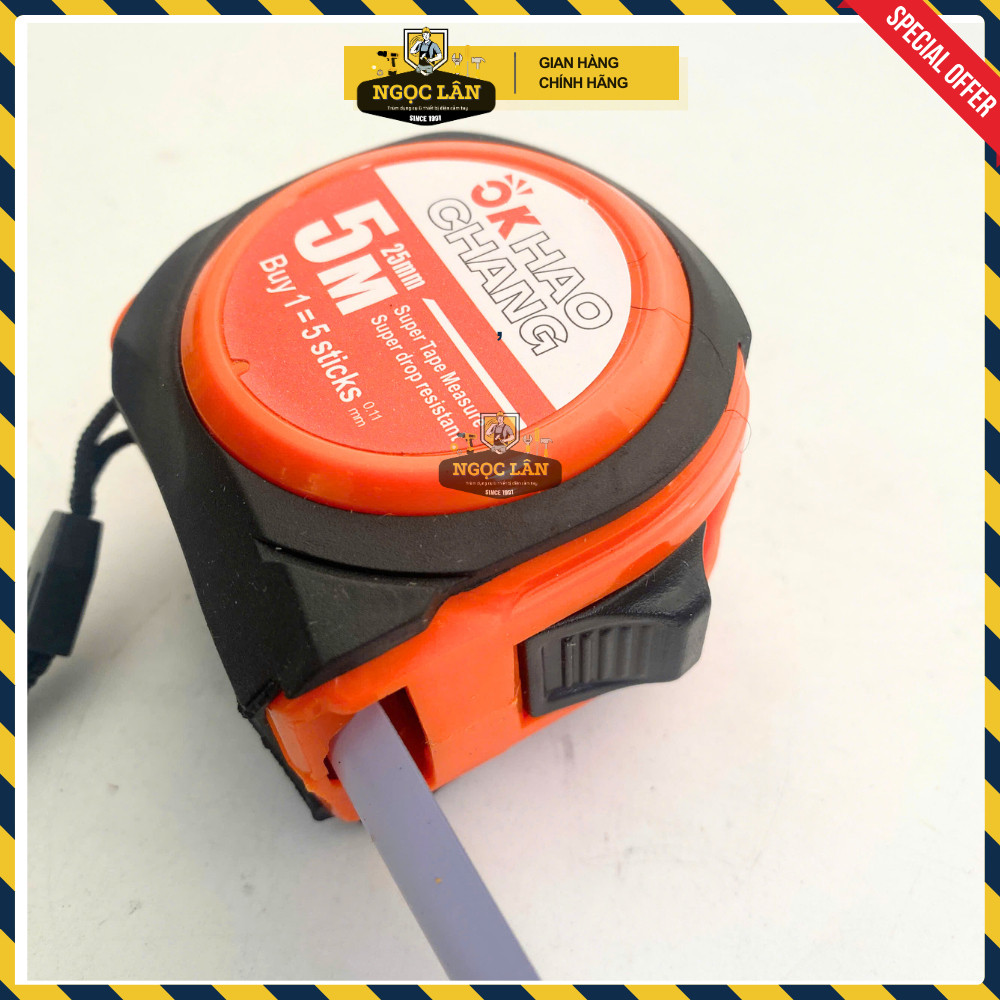 Thước kéo cuộn OK 5m x 25mm bọc cao su chống va đập 1 mặt số - Ảnh 2