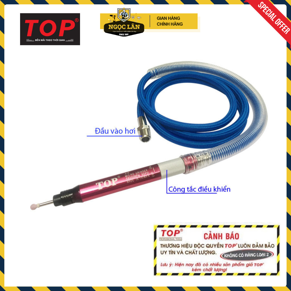 Máy mài hơi khí nén TOP dạng viết 3mm, bộ có đá 10 cây Đài Loan - Ảnh 6