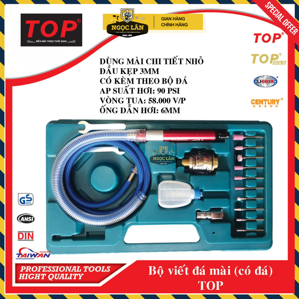 Máy mài hơi khí nén TOP dạng viết 3mm, bộ có đá 10 cây Đài Loan - Ảnh 2