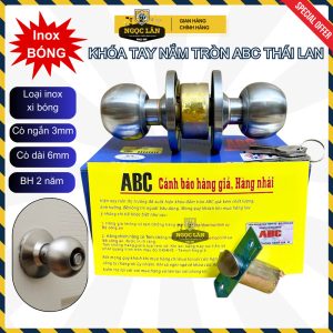 Khóa cửa ABC tay nắm quả đấm inox bóng cò ngắn dài Thái Lan cao cấp