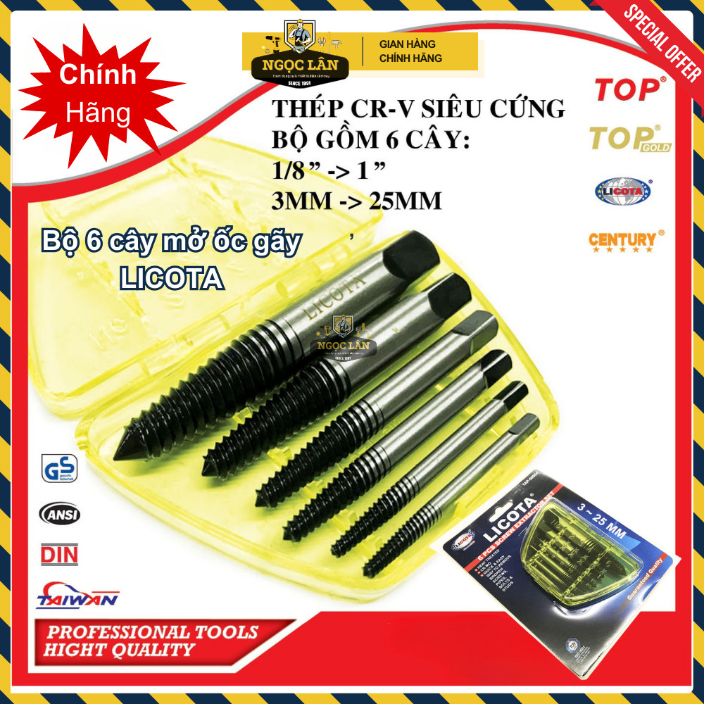 Bộ mở ốc gãy Licota 6 cây Đài Loan cao cấp (bộ taro lấy ốc gãy)