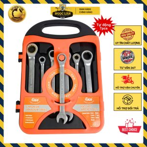 Bộ cờ lê tự động vòng miệng 7 chiếc, thép CRV 8-19mm bền