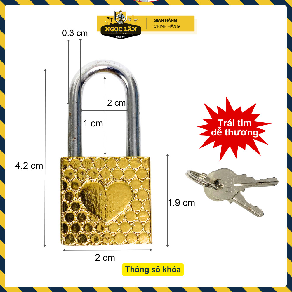 Ổ khóa mini 2 phân khóa vali, tủ nhỏ, hình Trái tim, kèm 2 chìa - Ảnh 2