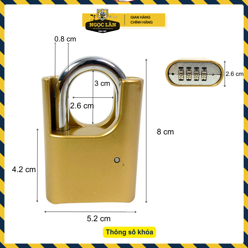 Khóa chống cắt 4 mã số, chống trộm, không gỉ 5 phân - Ảnh 2