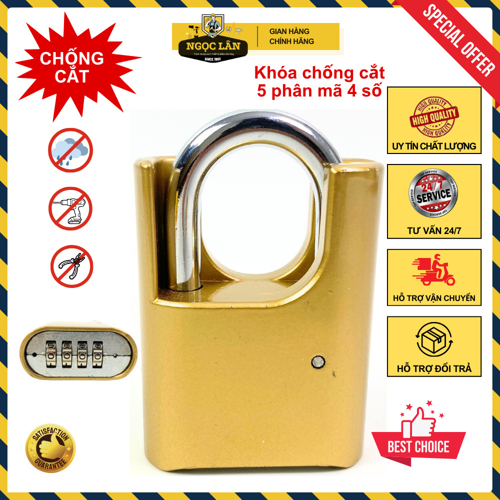 Khóa chống cắt 4 mã số, chống trộm, không gỉ 5 phân