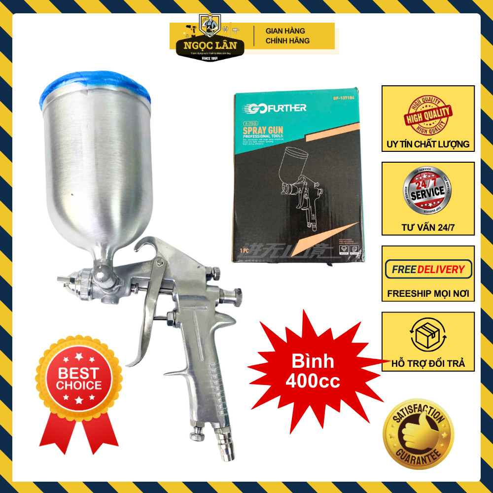 Dụng cụ phun sơn Béc F75, đầu 1.5mm, bình 400cc