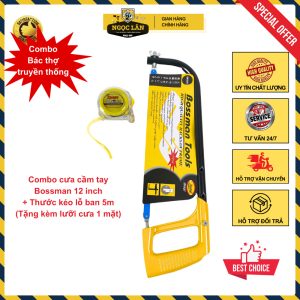 Combo Khung cưa Bossman 8-12inch, Thước kéo Lỗ Ban 5m, cưa ống sắt, đo đạc