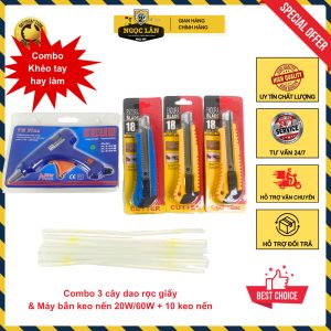 Combo Dụng cụ bắn keo nến, 3 Dao rọc giấy 18mm, 10 Keo nến