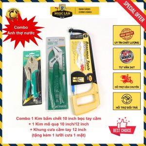 Combo Kìm bấm chết 10, Kìm mỏ quạ 12, Khung cưa Bossman 12 điện nước