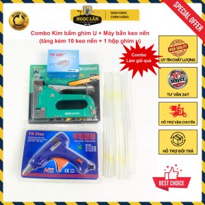 Combo Kìm bấm ghim U & Súng bắn keo nến giỏ quà, thủ công (Kèm 10 nến)