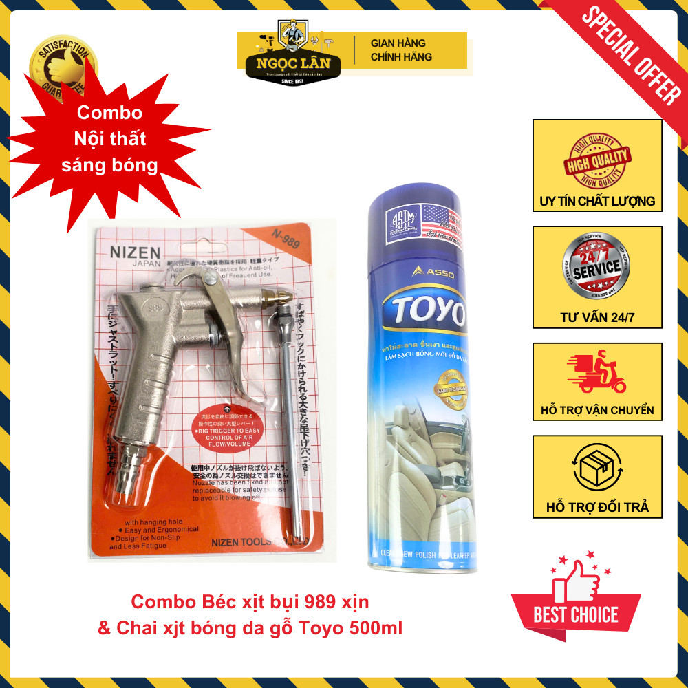 Combo TOYO xịt bóng da, gỗ, nhựa + béc xịt bụi khí nén 989