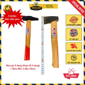 Combo Búa Gò 5 Lạng & Rìu 2 Dấu 35cm Sơn Tùng Đóng Đinh, Bổ Củi