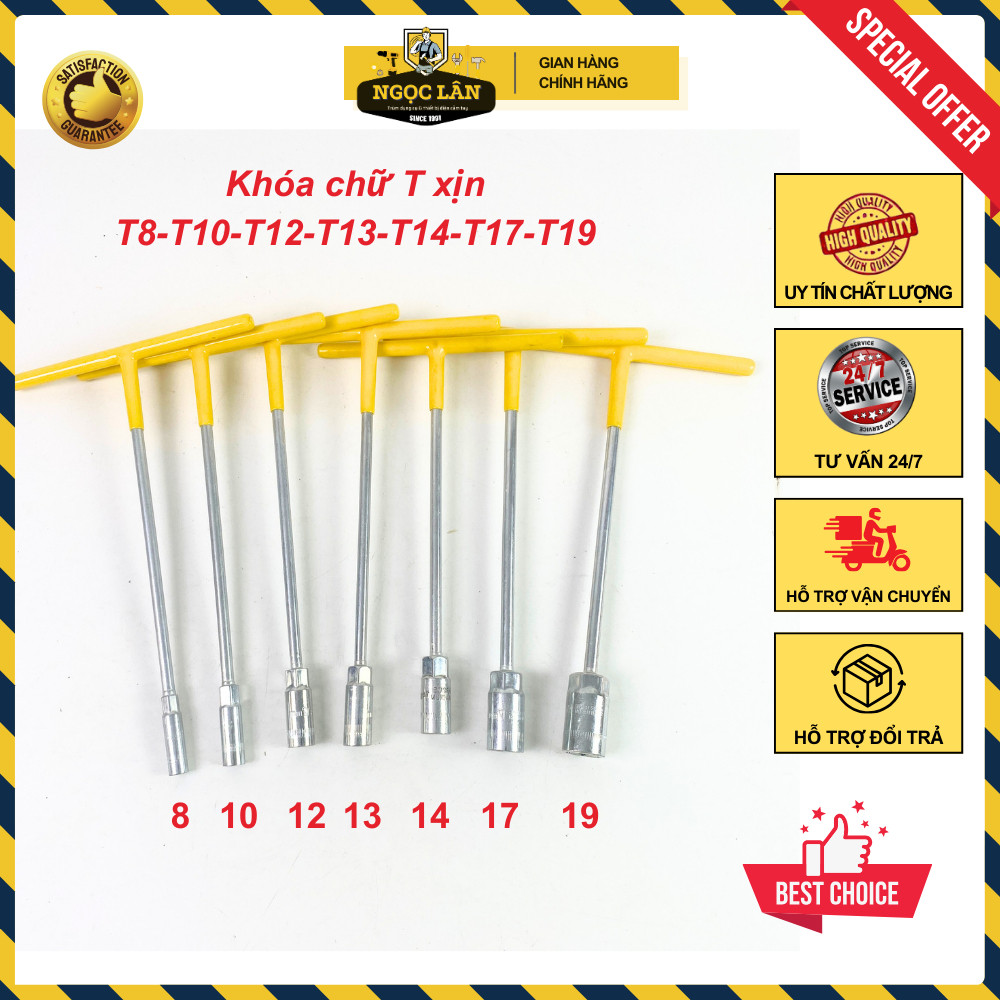 Khóa chữ T cán bọc vặn bulong đai ốc các cỡ 8-19mm thép CRV
