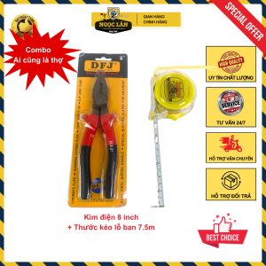 Combo Kìm điện DFJ 8 inch, Thước kéo Lỗ Ban 7.5m nhựa trong