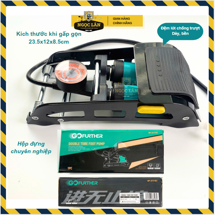 Bơm đạp chân Go further 2 ống xilanh 1.5kg bơm hơi xe đạp xe máy - Ảnh 3