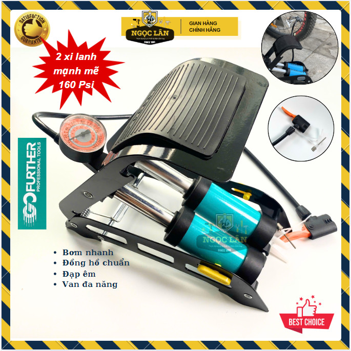 Bơm đạp chân Go further 2 ống xilanh 1.5kg bơm hơi xe đạp xe máy