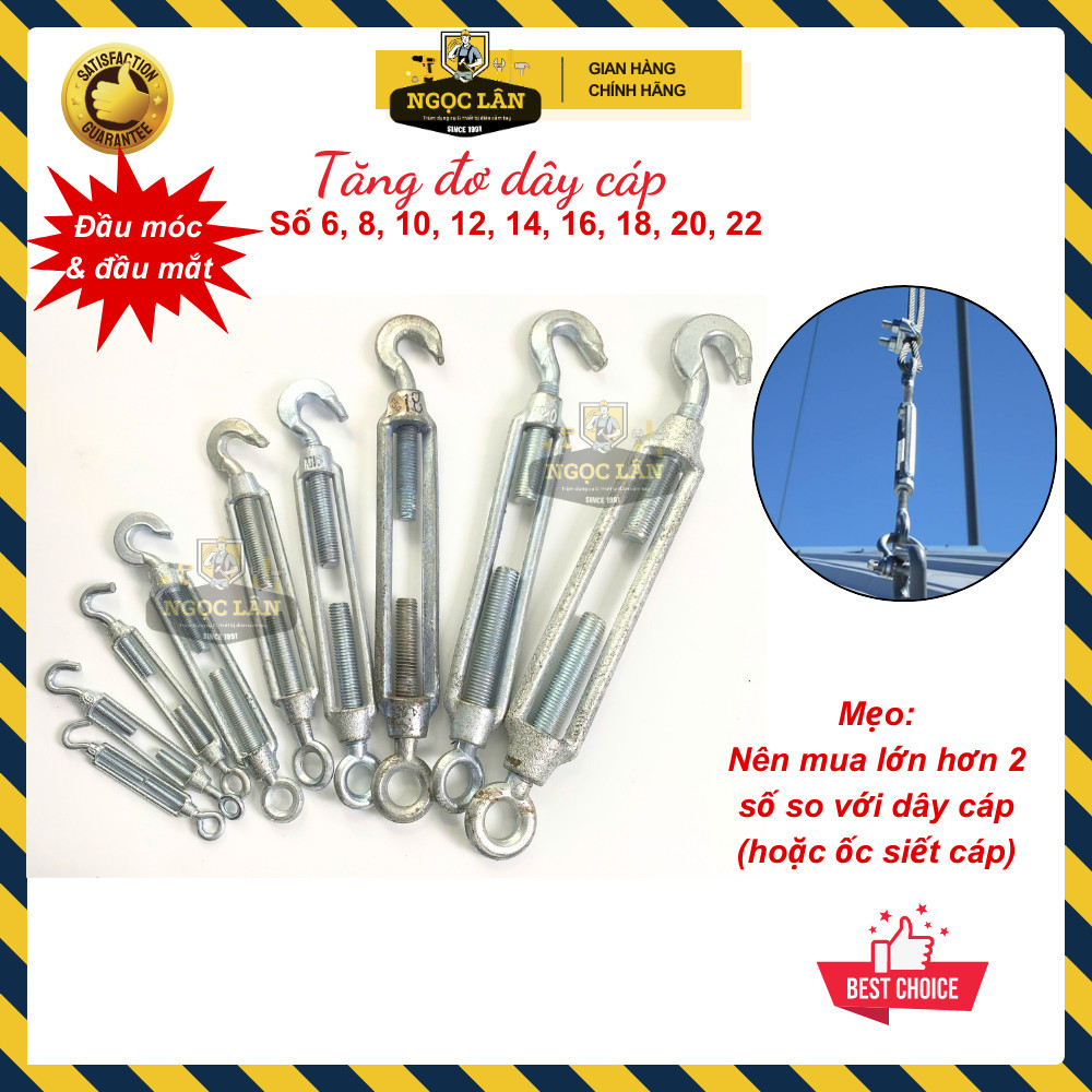 Tăng đơ dây cáp thép xi trắng móc mắt 16,18,20,22mm