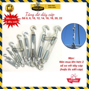 Tăng đơ cáp thép xi trắng, loại Móc - Mắt, kích thước 4-14mm