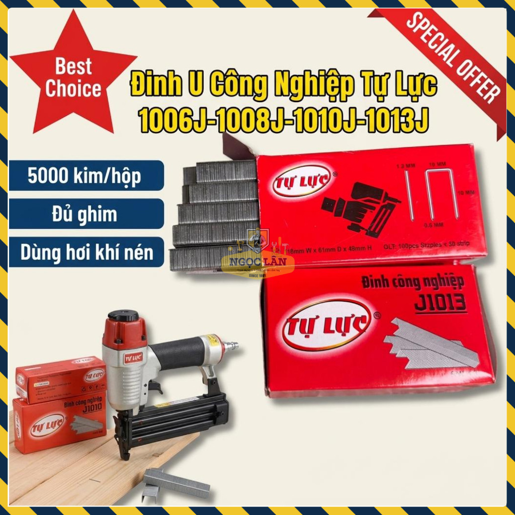 5 Hộp Đinh U Tự Lực 1006J-1008J-1010J-1013J Cho Máy Bắn Ghim Khí Nén