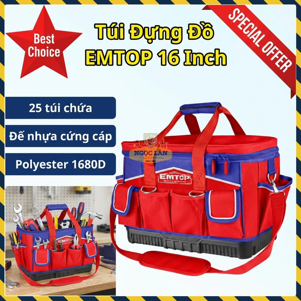 Túi Đựng Đồ Nghề EMTOP 16 Inch Đế Nhựa Chống Thấm Nước (ETBG48164)