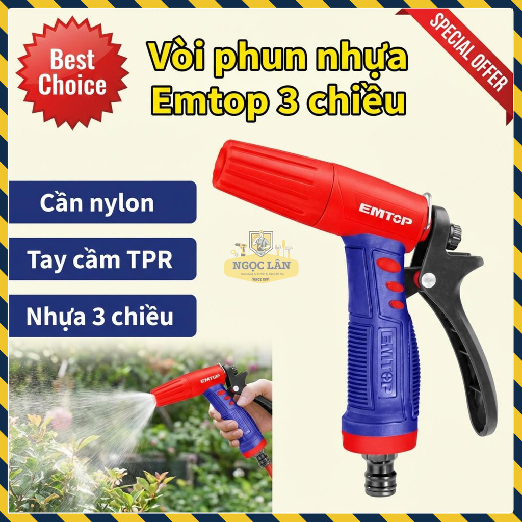 Vòi Phun Emtop Nhựa 3 Chiều Kích Hoạt Tay Cầm TPR (ESNE10301)