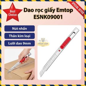 Dao Rọc Giấy Emtop ESNK09001 Lưỡi 9mm Kim Loại Nút Nhấn Phẳng