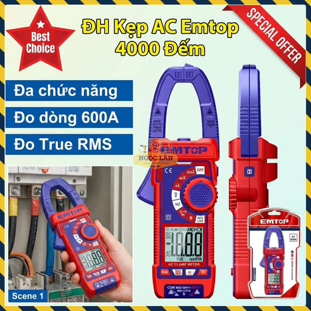 Đồng Hồ Kẹp AC Kỹ Thuật Số Emtop True RMS 4000 Đếm EDMR766001