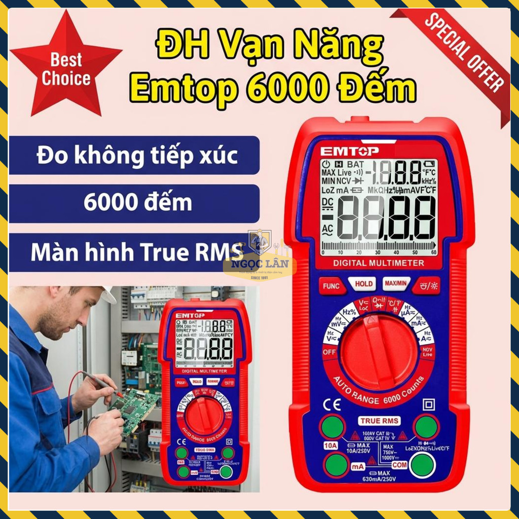 Đồng Hồ Vạn Năng Số Emtop True RMS 6000 Đếm EDMR5310004