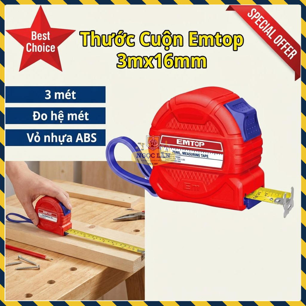 Emtop Thước Cuộn Vỏ Nhựa ABS 3mx16mm EMTP3316M